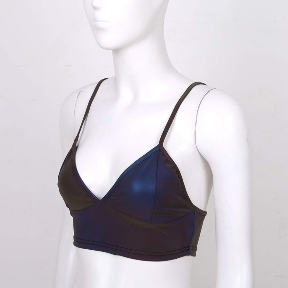 Sleek Black/Blue Metallic Reflective Women's Bralette